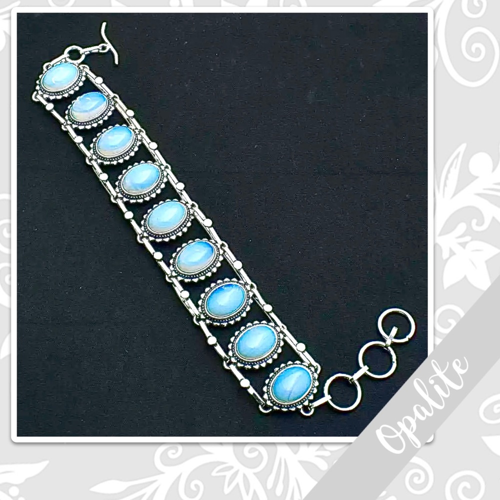 Blue Chalcedony Multi-Stone Silver Artisan Bracelet 8.25” (Milky Turquoise Blue)
